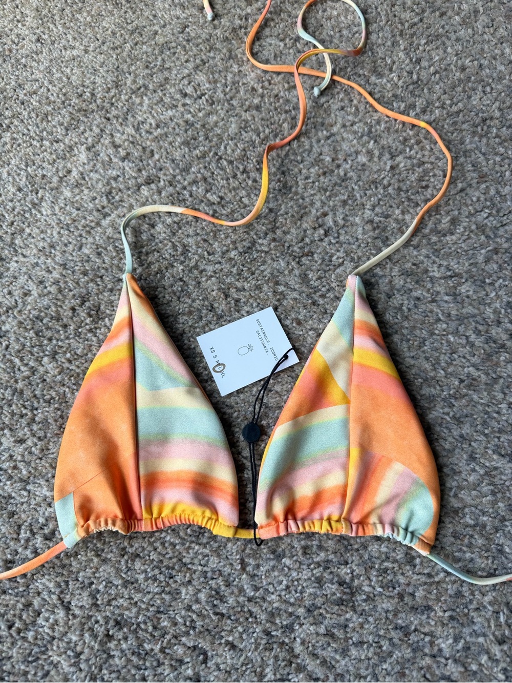 Skatie Chelsea top in Passionfruit Triangle Swim Top in Pastel Orange Stripe NWT